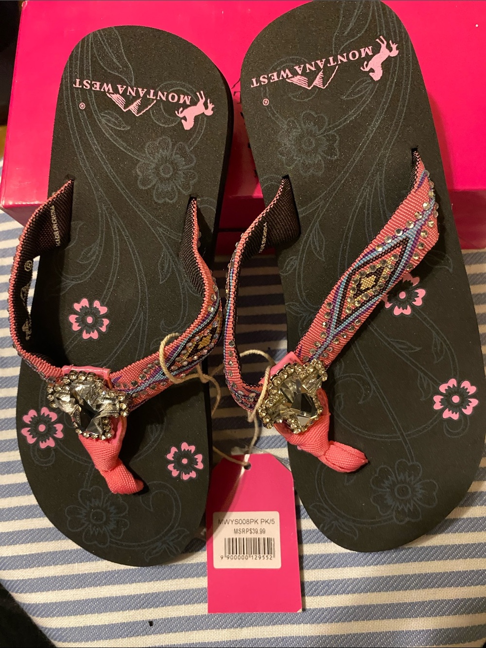 Montana West Pink Beaded Jeweled Flip Flops
